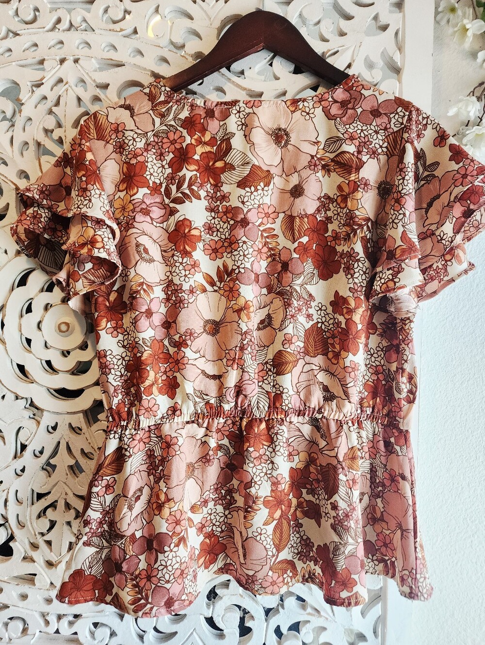 MERAKI FLORAL BLOUSE V NECK PEPLUM FAUX WRAP WOMENS SIZE XL - Picture 14 of 14